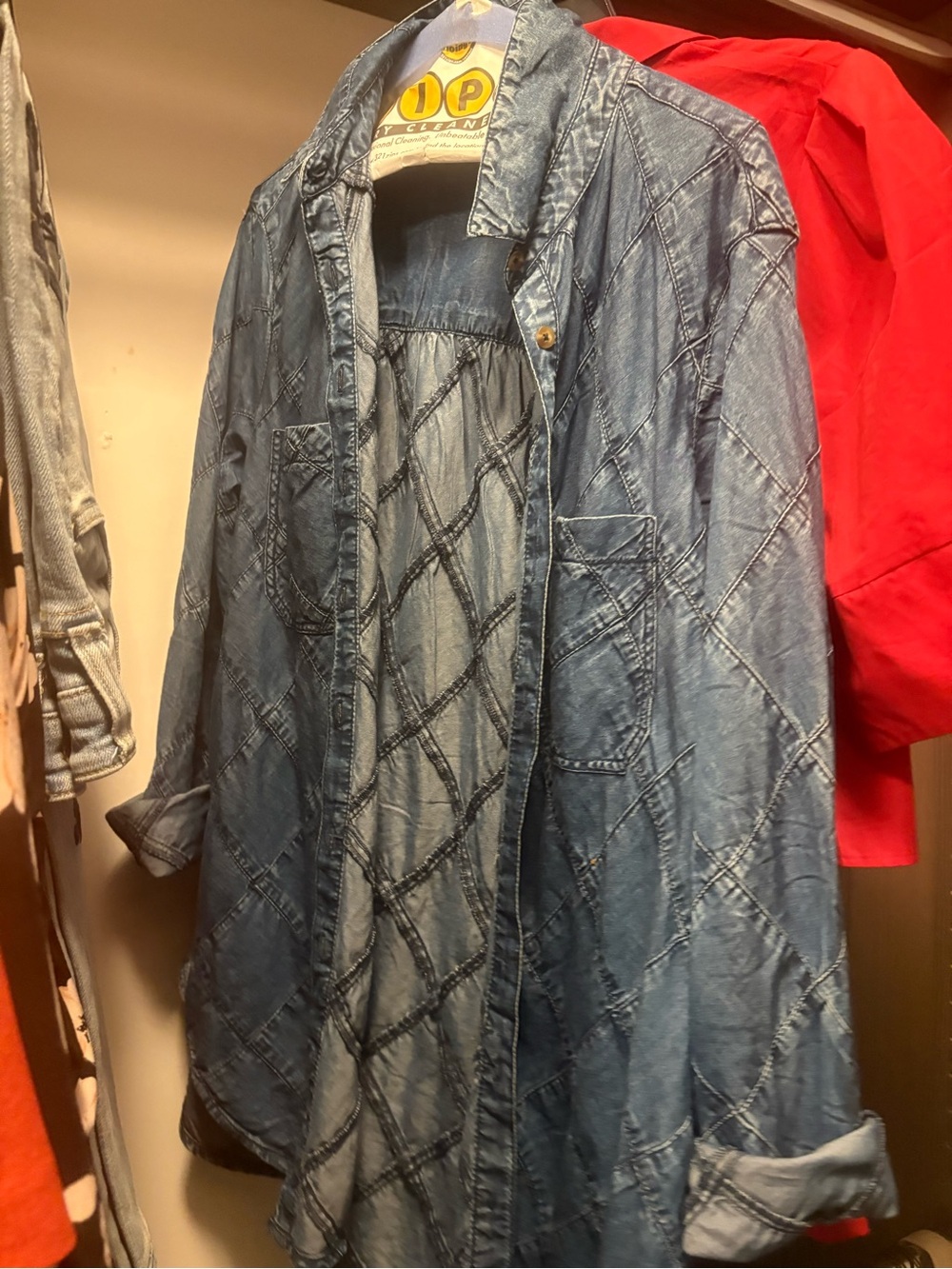 Pilcro Quilted Denim Button-Up Shirt Jacket in Blue